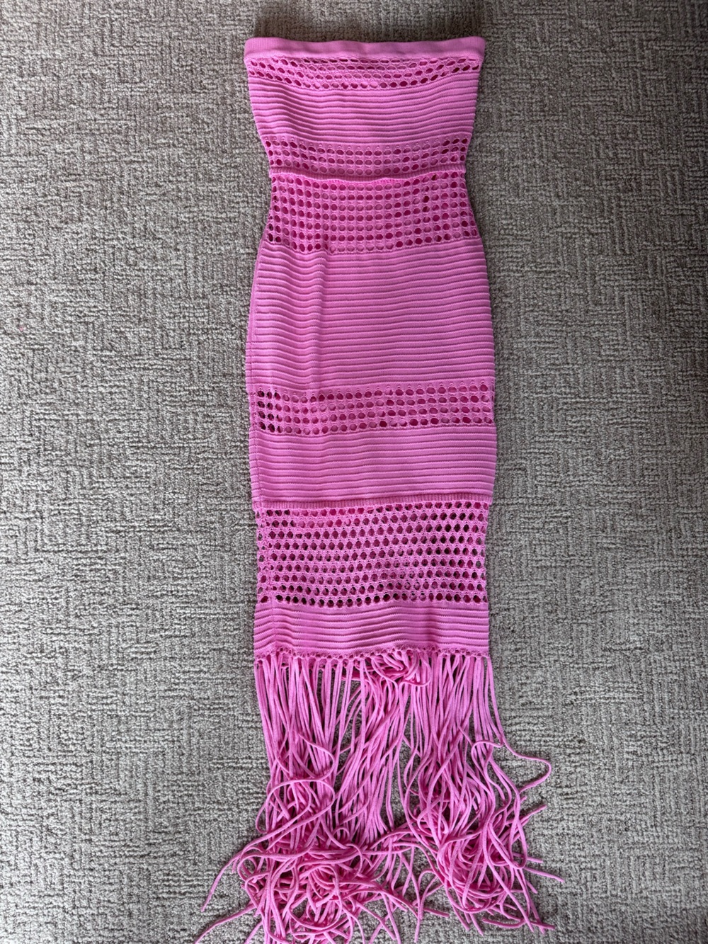 PQ Swim Strapless Pink Crochet Fringe Beach Dress, size XS/S